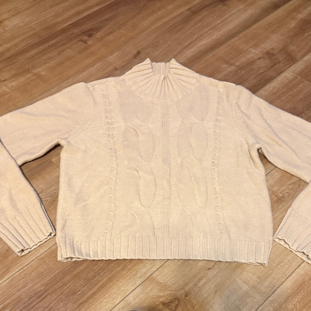 Calvin Klein Jeans Cream Cable Knit Turtleneck Sweater